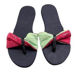 Havaianas You St. Tropez Blue Pink Green Slide Thong Sandals Women's Sz 7/8